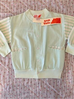 Vintage 80s NWT Gum Balls Mint Green Striped Jacket Size 3T